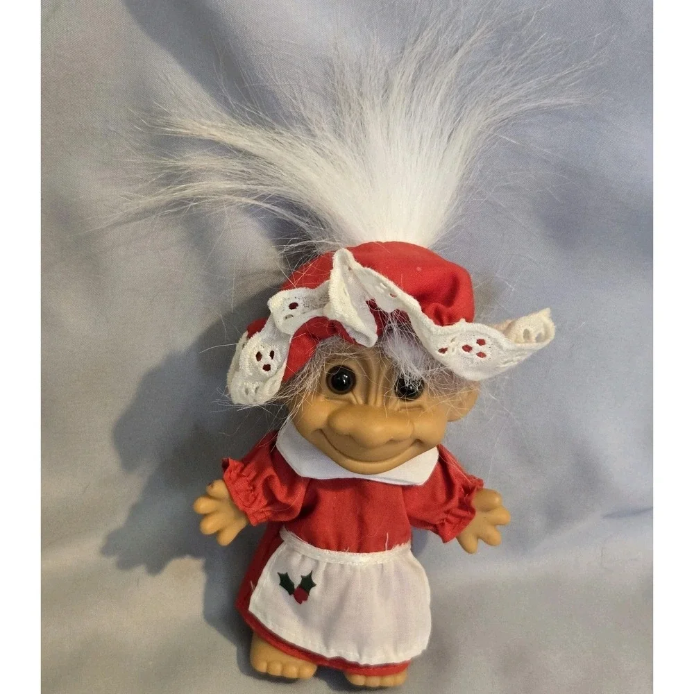Russ Berrie Christmas Troll Doll Mrs Claus White Hair Red Dress 18279 Vintage